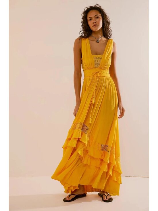 Free People Dresses & Skirts - NWT Free People Santa Maria Maxi in Citrus Ave Orange Crochet Lace Trim Dress S